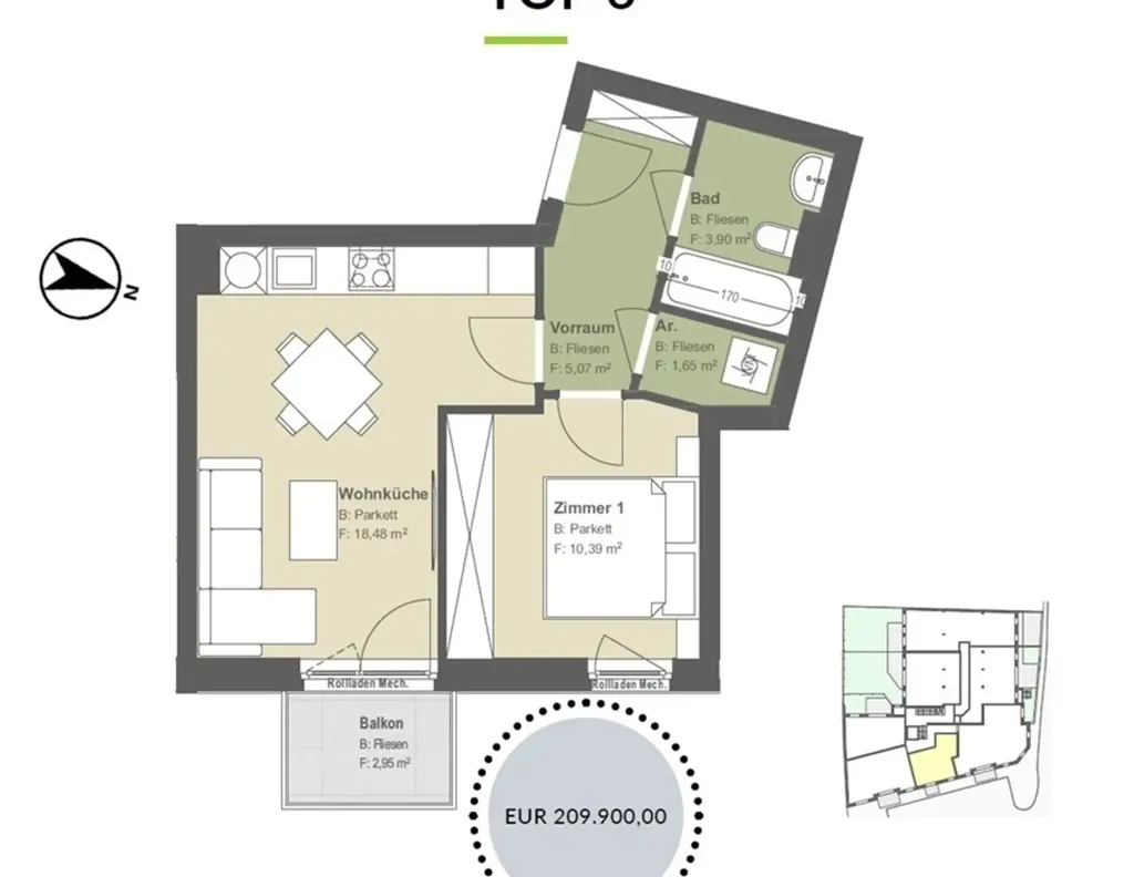 Plan - Two-Bedroom Apartment with Balcony in Kritzendorf