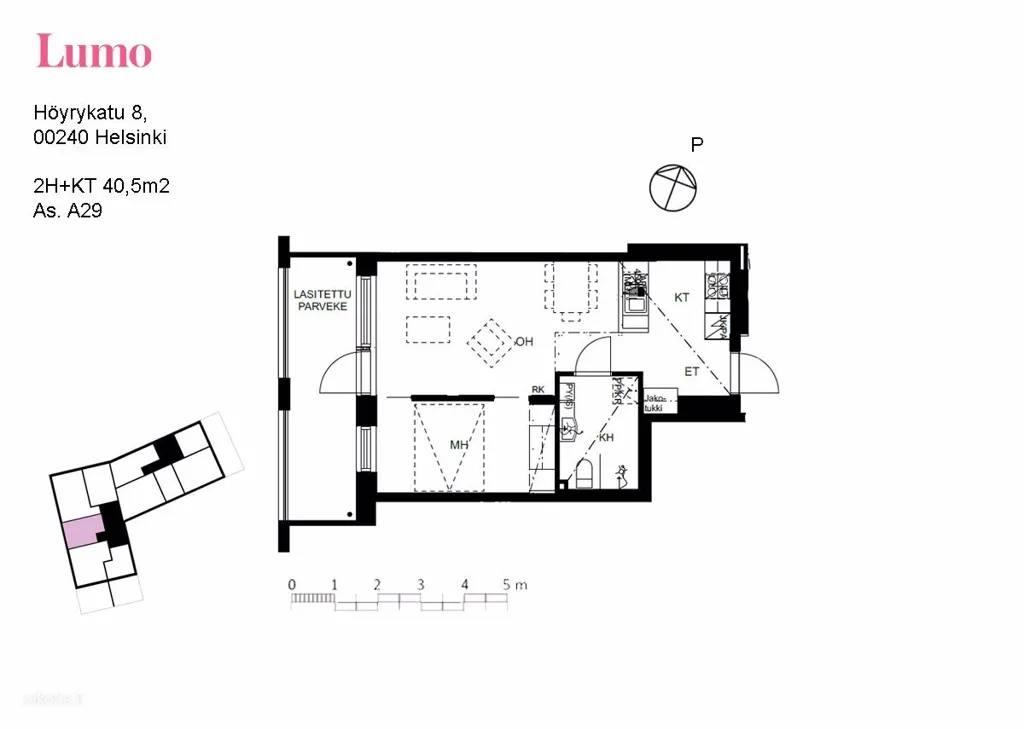 Floor Plan - Modern Flat with Balcony in Pasila, Helsinki
