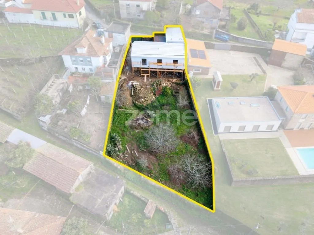 Aerial - Contemporary Stone House with Pool in Caminha