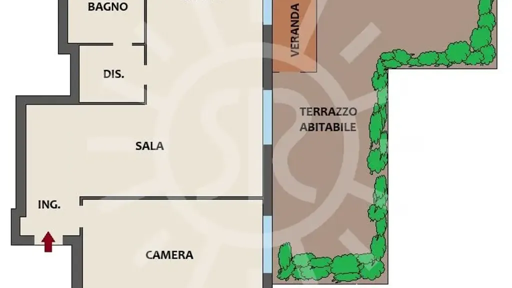 Floor Plan - Rearranged Apartment with Terrazzo in Bologna