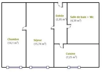 Plan - Appartement F2 au Dernier Étage avec Parking à Proximité des Commodités