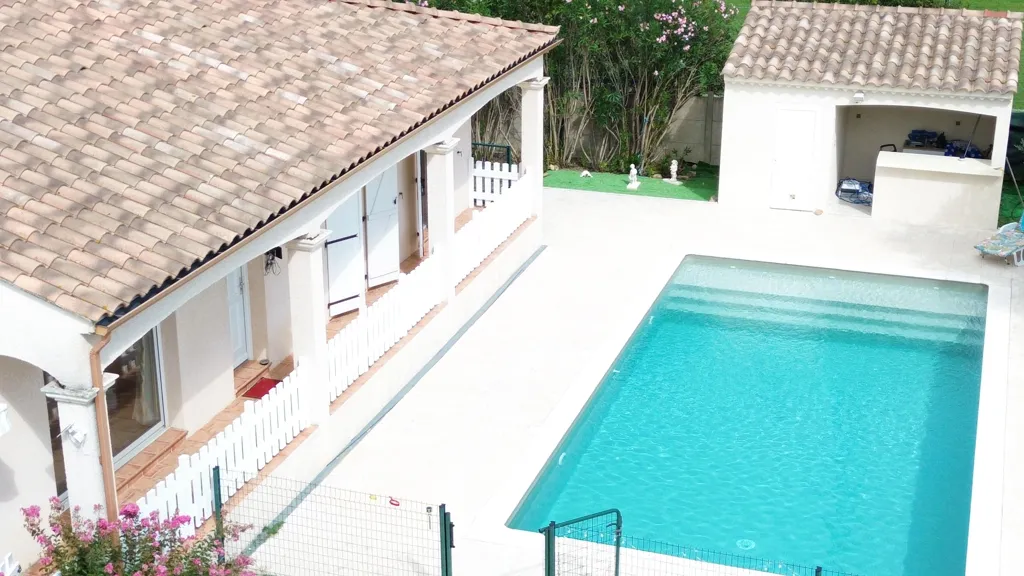 Aerial - Spacious House with Pool in Quissac