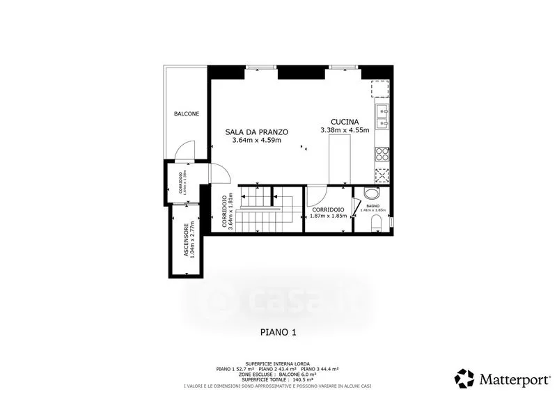 Floor Plan - Rear-Converted Attico with Balcony in Verbania