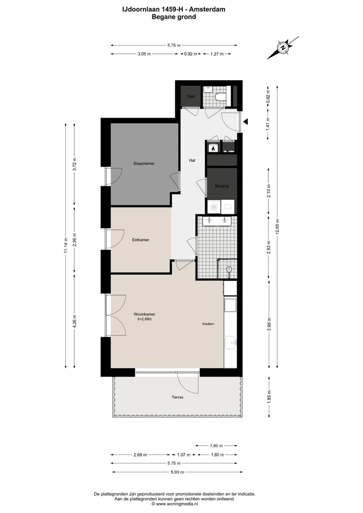 Plaan - 3-toaline korter asukohas Amsterdam