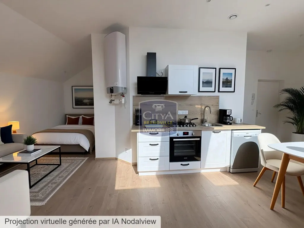 Séjour - Studio Récent avec Cuisine Aménagée à Saint-Quentin