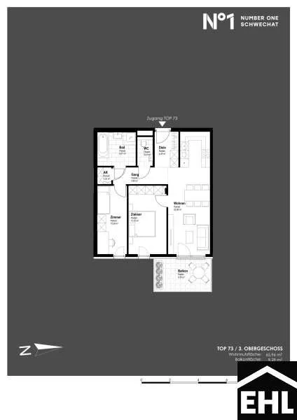 Floor Plan - South-Facing Apartment with Balcony in Schwechat