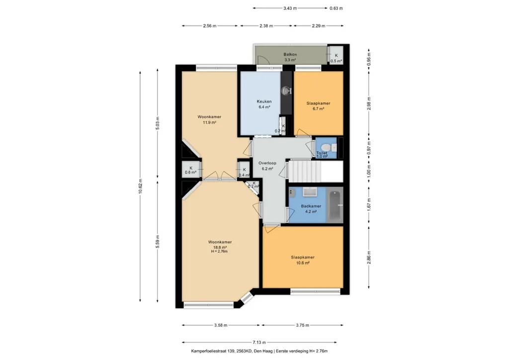 Plan - Spacious Apartment with Balcony in Bomenbuurt