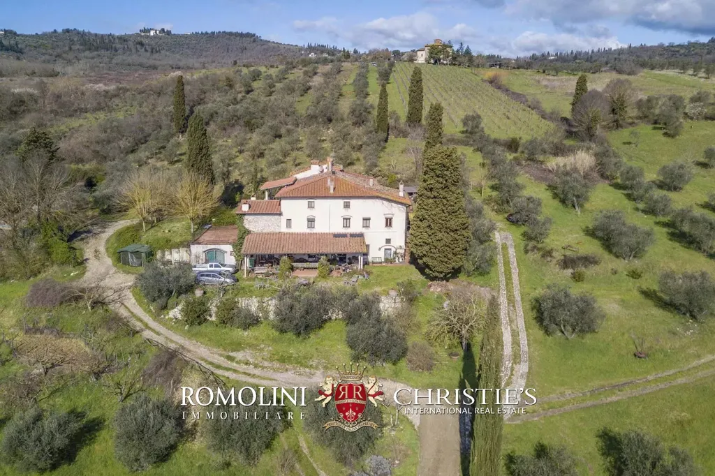 Aerial - Villa with Vineyard and Pool near Florence