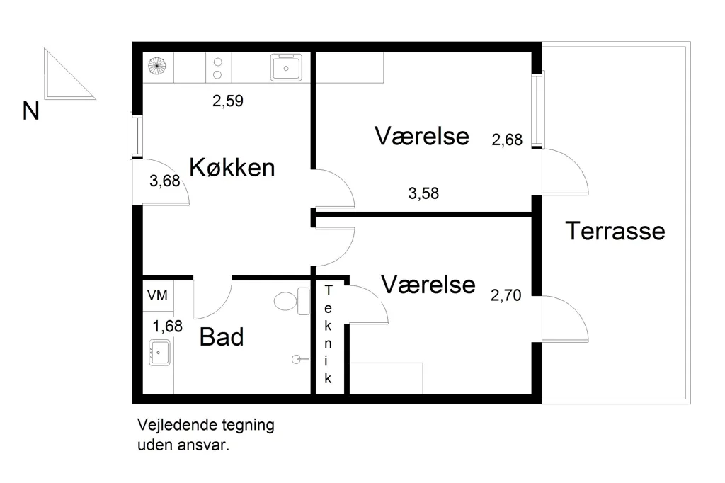 Plan - 2-Bedroom Apartment with Balcony in Tranbjerg