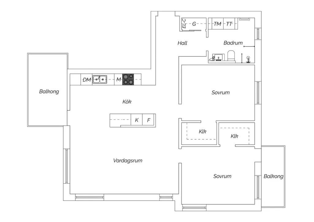Floor Plan - Luxury Flat with Ballingslöv Kitchen in Green Setting