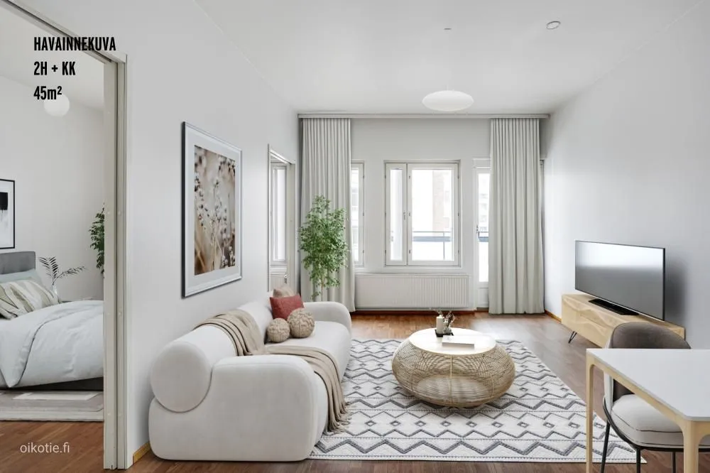 Living Room - Efficient 2-Bedroom Apartment in Sörnäinen, Helsinki