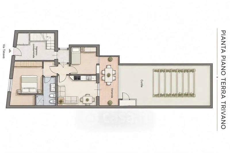 Plan - Trilocale with Private Garden in Cagliari