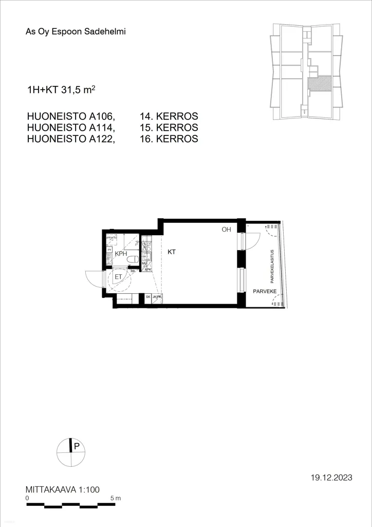 Plaan - 15th Floor Apartment with Balcony in Espoo