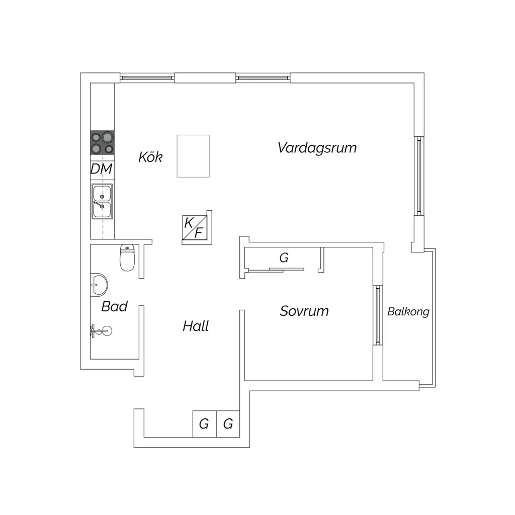 Plan - Corner Flat with South-West Balcony in Urban Area