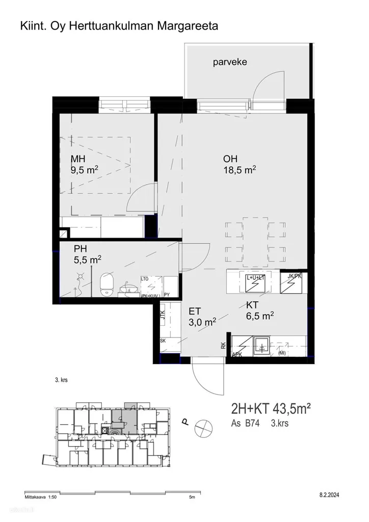 Planimetria - Modern Flat with Balcony in Turku