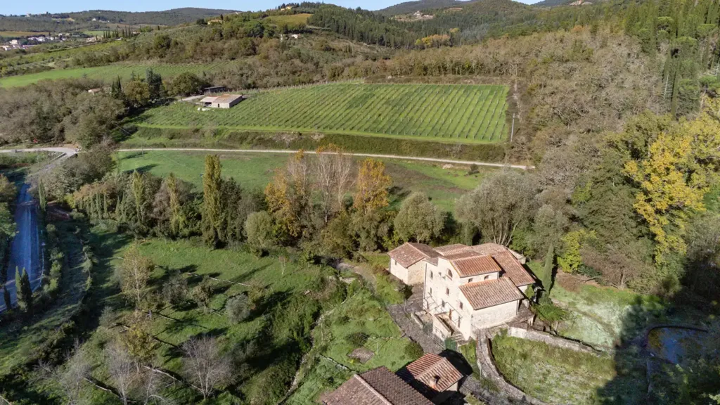 Aerial - Casale with Pool in Gaiole in Chianti