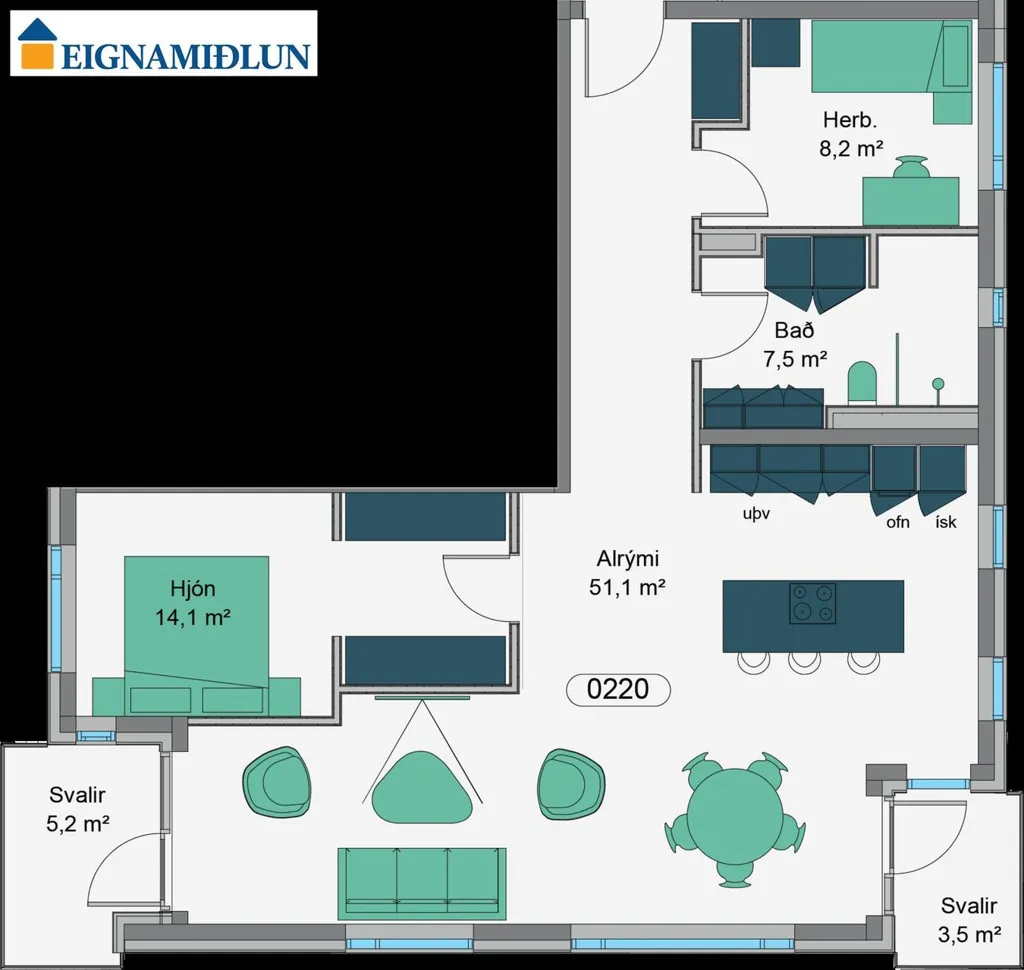 Floor Plan - Elevator Apartment with Balcony in Vetrarmýri