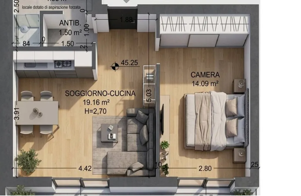 Plan - Bright Apartment with Balcony in Bologna