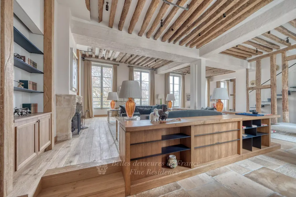 Living Room - Period Charm Triplex with Seine View in Paris 5th