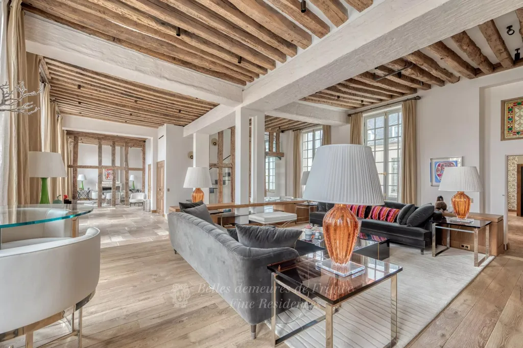 Living Room - Period Charm Triplex with Seine View in Paris 5th