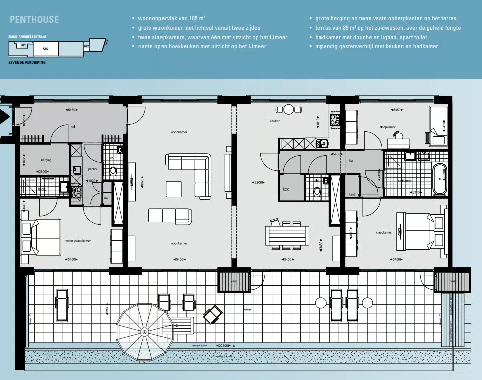 Plan - Four-Bedroom Waterfront Apartment in Amsterdam