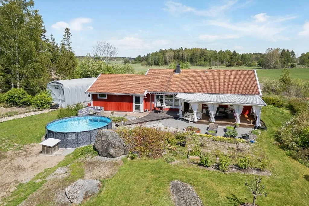 Vue aérienne - Classical Red Villa with Pool in Tillinge