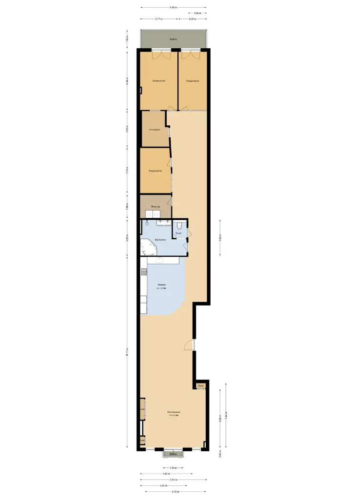 Floor Plan - Galerijflat with Garden at Lijnbaansgracht