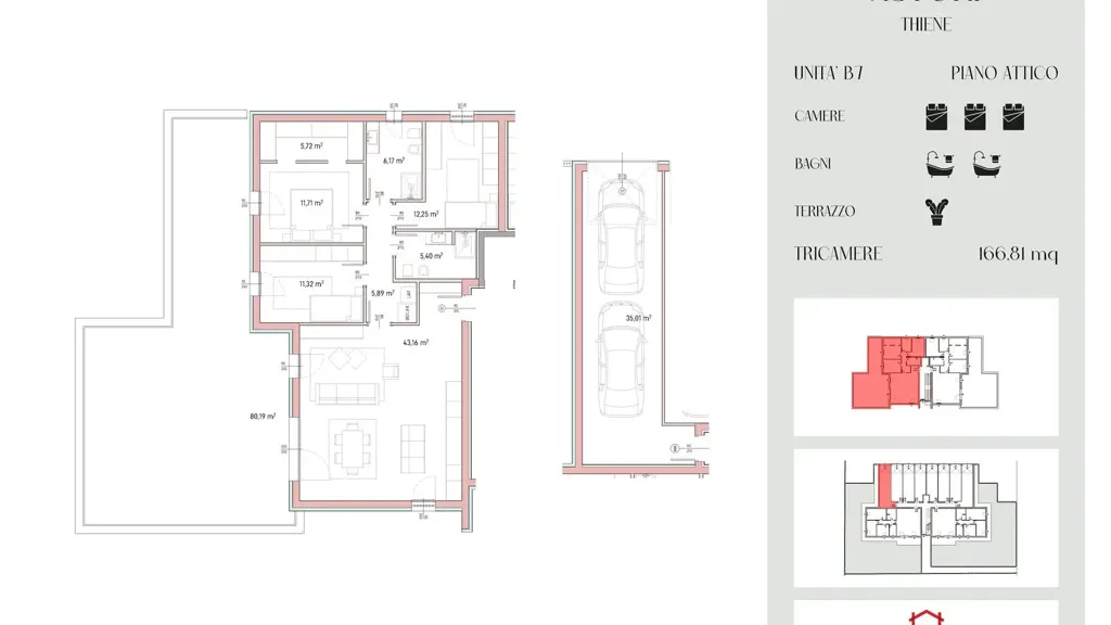 Plaan - Attico with 80m² Terrace in Thiene