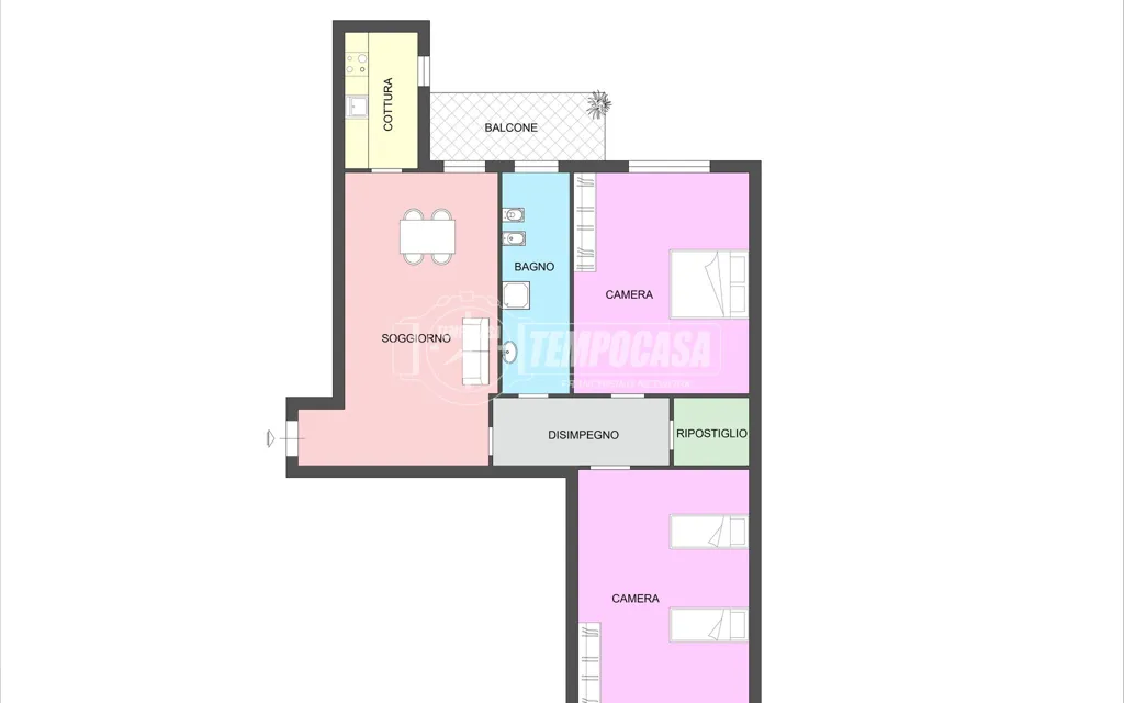 Plan - Rear-Facing Trilocale with Balcony in Milan