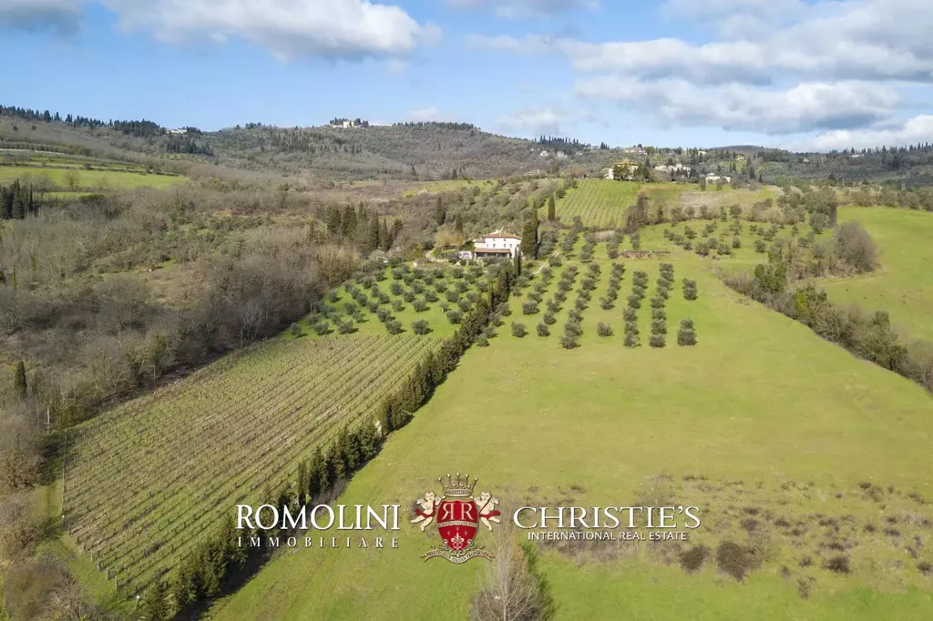 Aerial - Villa with Vineyard and Pool near Florence