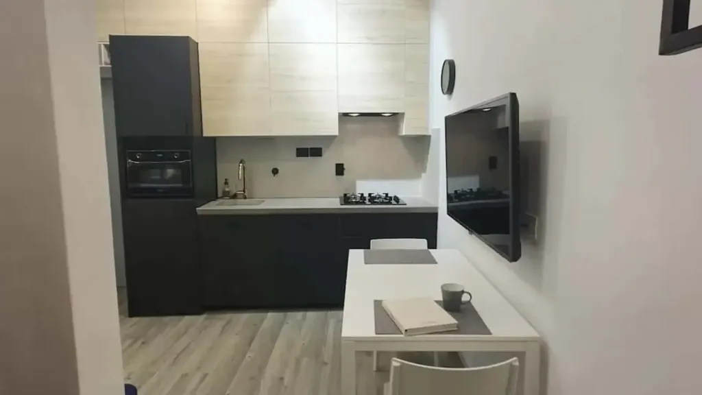 Kitchen - Furnished Studio with Air Conditioning in Genoa