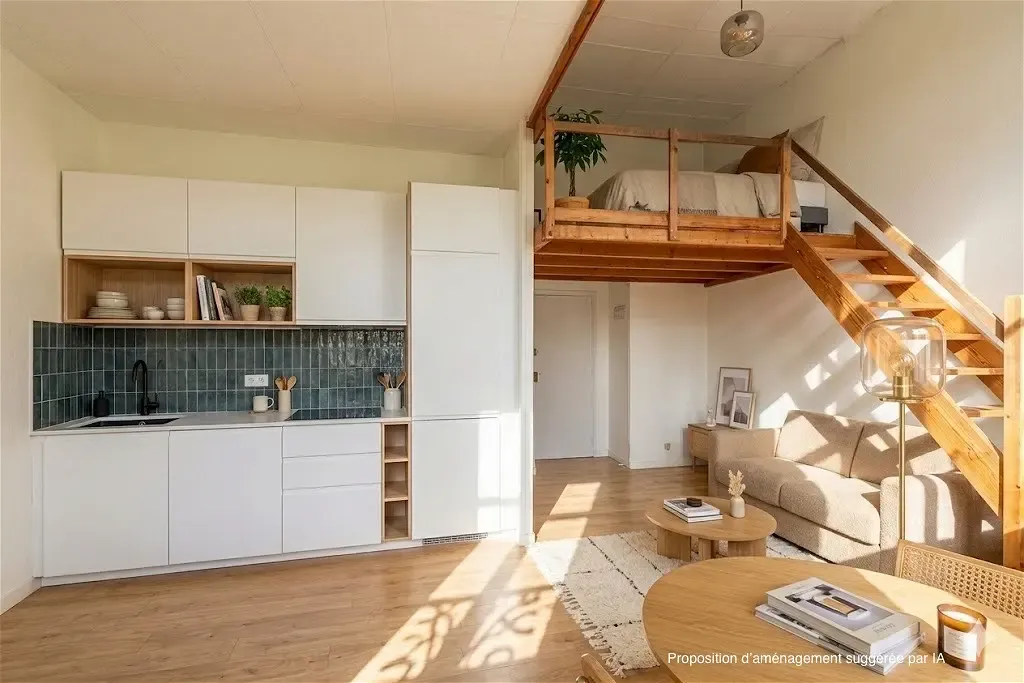 Séjour - Studio Lumineux avec Mezzanine à Lille République