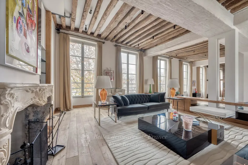 Living Room - Period Charm Triplex with Seine View in Paris 5th
