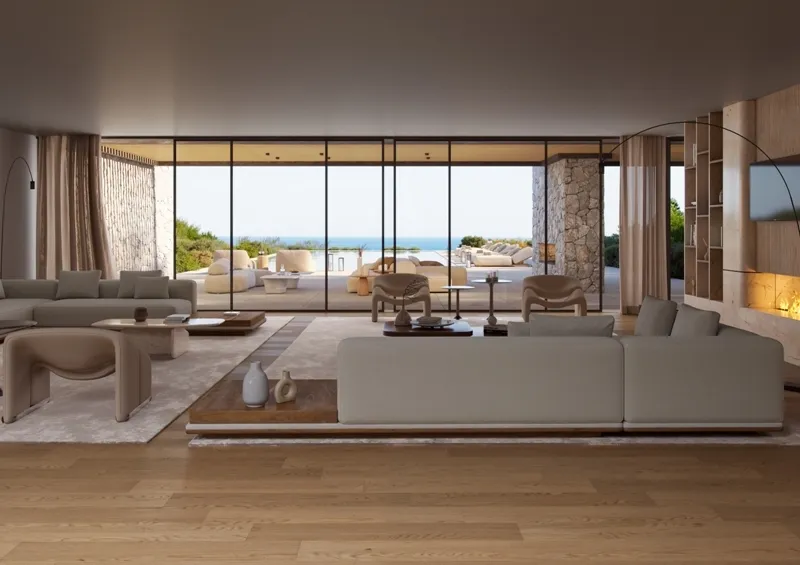 Séjour - Beachfront Villa with Golf Course View in Costa Navarino