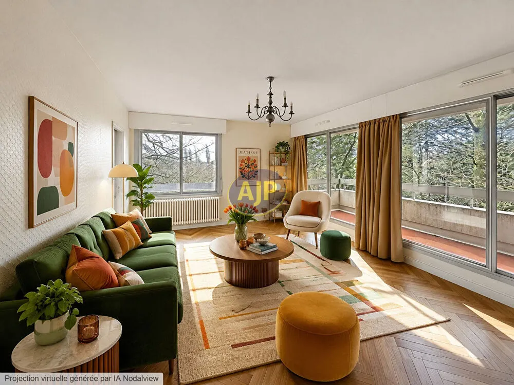 Living Room - 3-Bed Apartment with Park View in Nantes