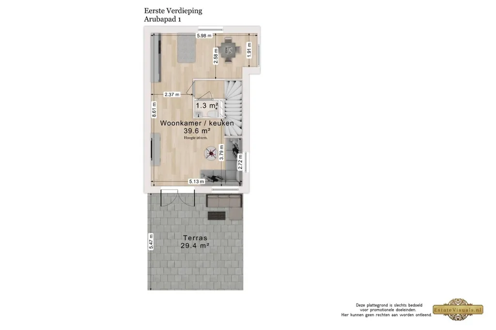 Floor Plan - Corner Apartment with Extra Mezzanine in Leiden