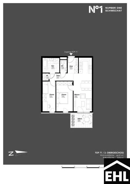 Plan - Modern Apartment with Balcony in Schwechat Centre