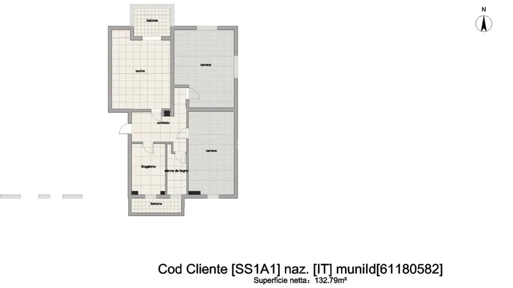 Plan - Rear-Facing Apartment with Balcony in Sassari