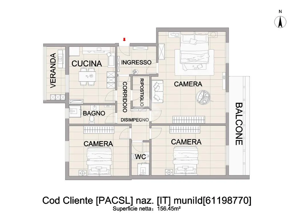 Plan - 4-Bedroom Apartment with Balcony in Palermo