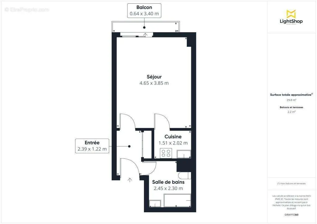 Plan - Studio avec Balcons et Ascenseur à Paris 18ᵉ