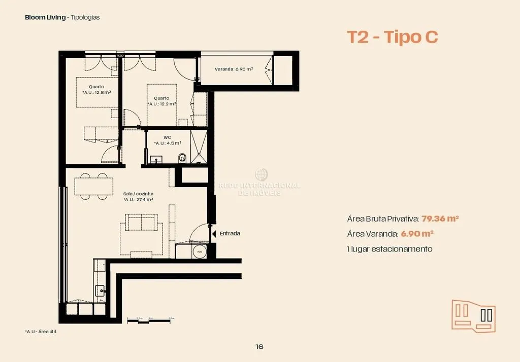 Planimetria - Contemporary Apartment with Balcony in Maia