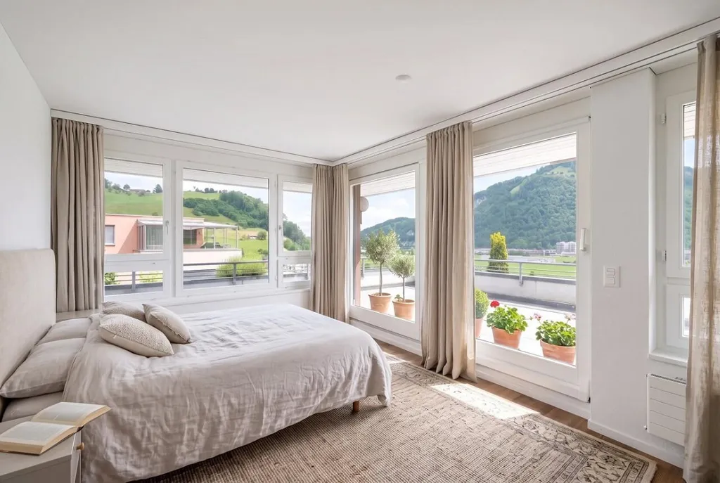 Schlafzimmer - Penthouse mit Panoramaaussicht in Ennetmoos