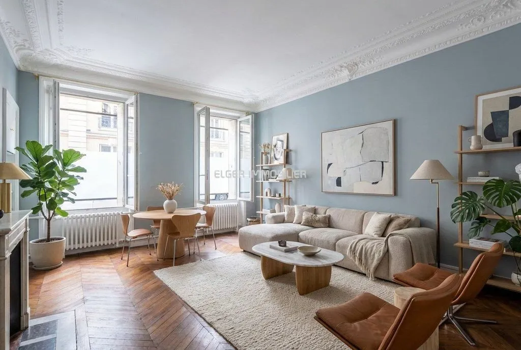 Séjour - Appartement Luxueux avec Cour Arborée à La Muette