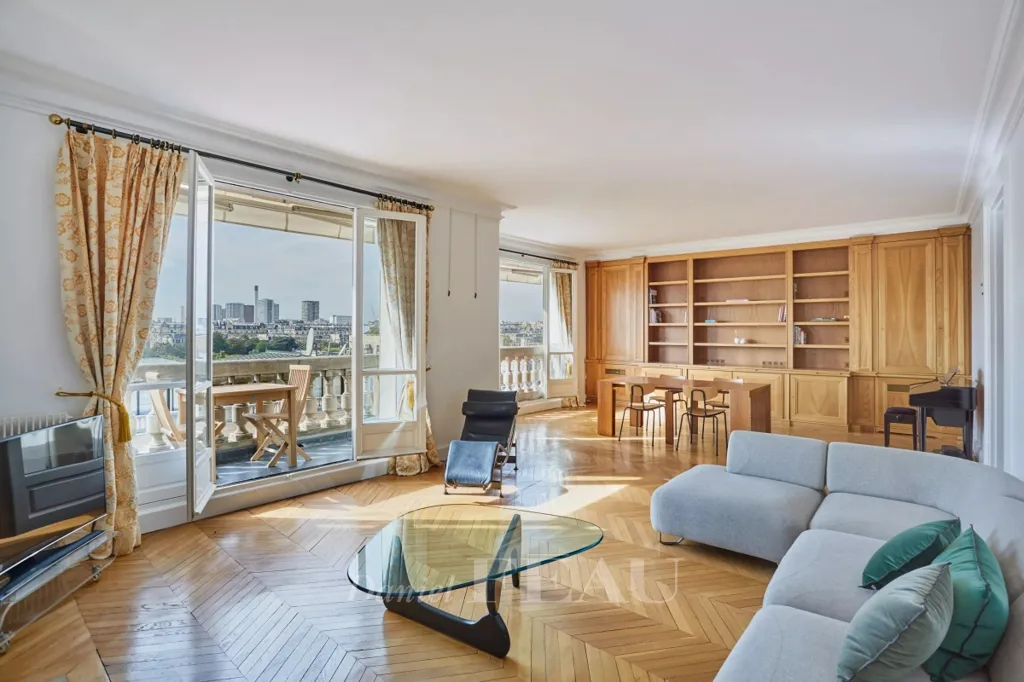 Living Room - Luxury Duplex with Balcony Views near Eiffel Tower