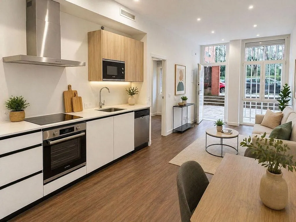 Cuisine - 2-Bedroom Flat with A/C in Moratalaz, Madrid
