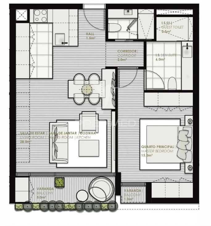 Floor Plan - T1 Apartment with Rooftop Pool in Portimão