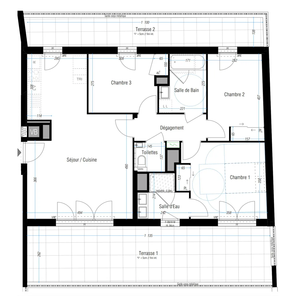 Planimetria - 4-Bed Apartment with Terrace in Rennes