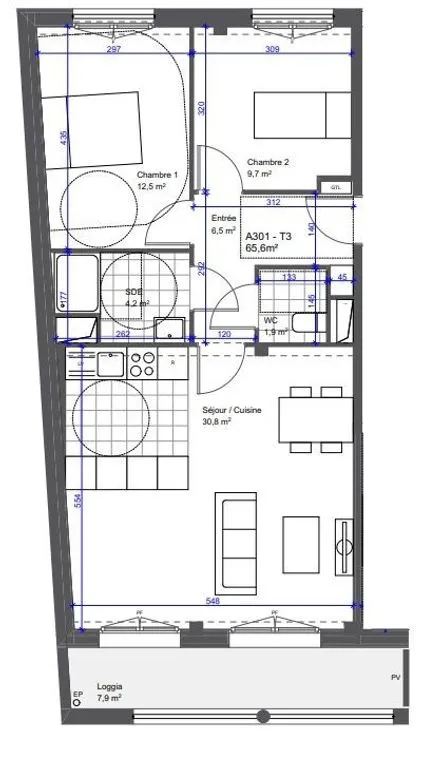 Plan - Appartement Luxe avec Loggia à Pantin