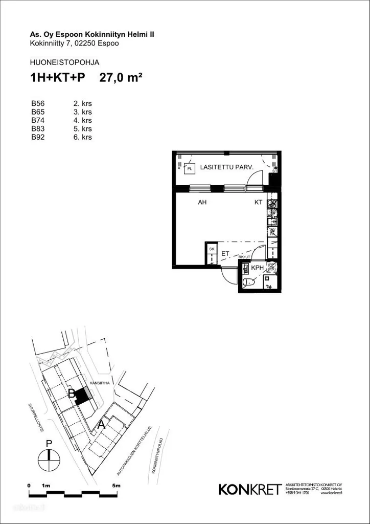 Plaan - Modern Studio with Balcony in Espoo Kokinniitty