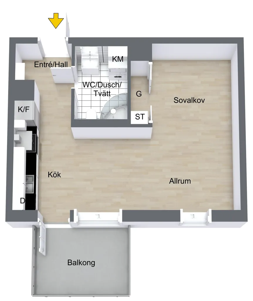 Planimetria - Modern 1.5-Bedroom Flat with Balcony in Kungsängen